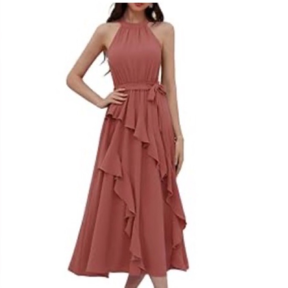 Grace Karin Women's Halter Neck Ruffle Hem Flowy Maxi Dress